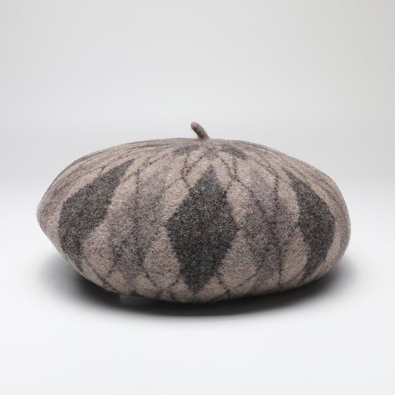 Wholesale Autumn and Winter Warm Thickened Plaid Contrast Wool Beret